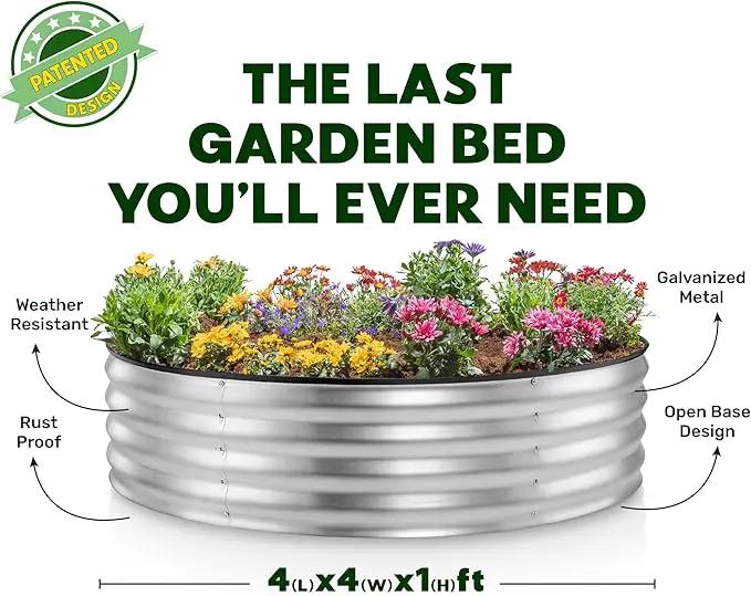 Round Galvanized Raised Garden Bed // 4×4×1 ft Galvanized Raised Garden Beds Outdoor for Gardening, Vegetables, Flowers // Patented Tool-Free Design Round Planter (Silver) by GreenHaven Gardens