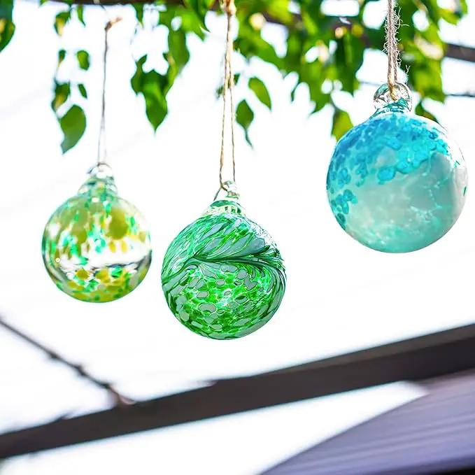 3pcs Hand Blown Glass Gazing Balls Blown Glass Christmas Ornament Balls Hanging Friendship Balls for Home Window Outdoor Garden Patio Decor by GreenHaven Gardens