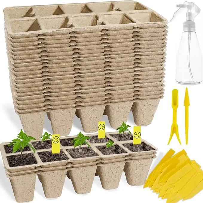 200Cells Seedling Start Trays with Drain Holes,20pcs Peat Pots Seedling Pots Biodegradable,Seedling Starter Kit,Organic Germination Plant Starter Trays(200xLabels,2xTransplant Tools,1xSpray Bottle) by GreenHaven Gardens