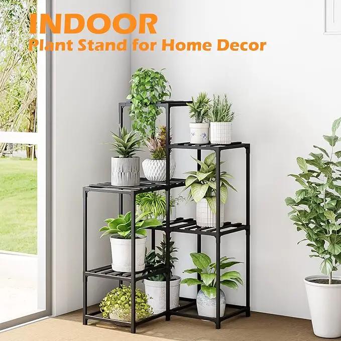 Bamworld Plant Stand Outdoor Black Corner Plant Shelf/Holder for Living 7-Tier Stands Room Plant Rack Multiple Plants Patio Balcony Garden by GreenHaven Gardens
