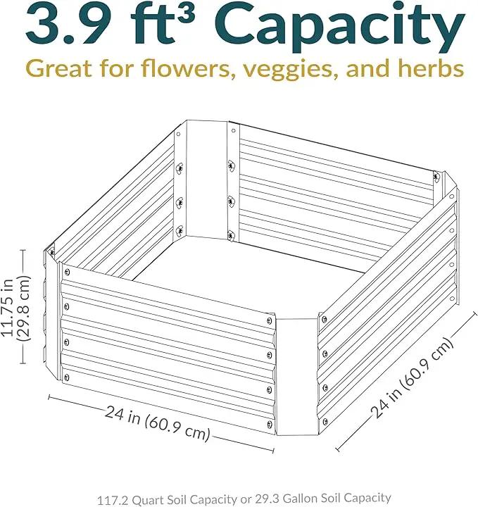 Sunnydaze 11.75" H Raised Metal Garden Bed - Galvanized Raised Garden Bed Outdoor for Vegetables and Flowers - Brown - Square by GreenHaven Gardens