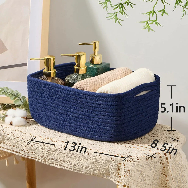 Small Storage Baskets for Organizing | Closet Organizer Bins | Shelf Toy Basket | Woven Rope Baskets | Cube Decorative Box | Shallow Basket | 13x8.5x5.1” | 4 Packs Navy Blue by GreenHaven Gardens