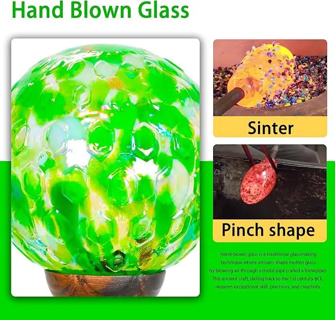 Garden Solar Lights, Decorative LED Honeycomb Glass Ball Garden Stake, Glass and Metal Outdoor Decoration, 4 x 31 Inch (Green) by GreenHaven Gardens