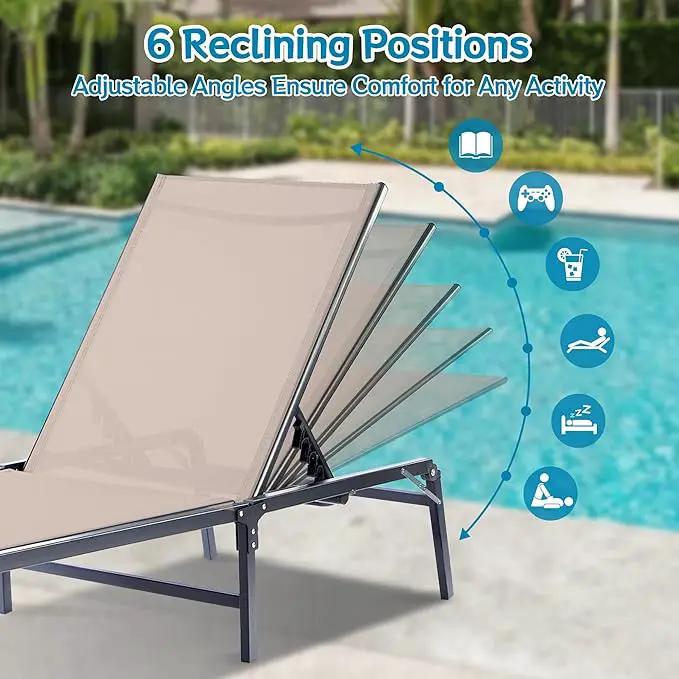 Outdoor Chaise Lounge Chair, Foldable & Assemble-Free, 6 Adjustable Positions, Durable Rust-Resistant Frame, Portable Outdoor Pool Lounge Chairs for Pool Patio Beach, Khaki by GreenHaven Gardens