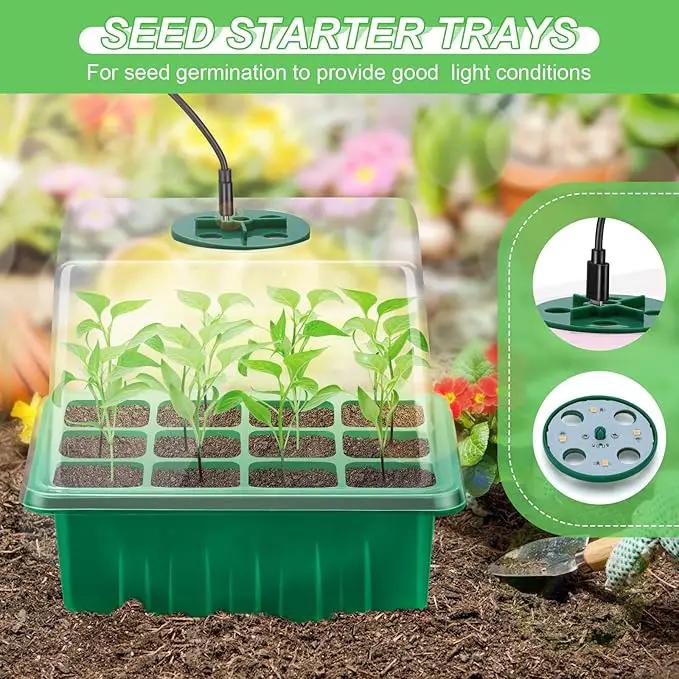 Lunies 6 Packs Seed Starter Tray with Grow Light, Indoor Greenhouse Seeding Starter Trays for Planting, Base Gardening Plant Germination Kit, Seed Starter Kit with Humidity Domes, (12 Cells per Tray) by GreenHaven Gardens