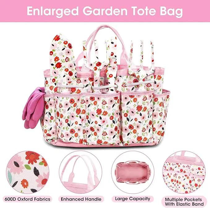 Gardening Gifts for Women, MQJIAZHI Gardening Tools for Women, Garden Tool Set, Floral Gardening Hand Tools with Garden Tools Bag, Heavy Duty Gardening Kit Women Gifts for Mom, Girlfriend (Pink) by GreenHaven Gardens