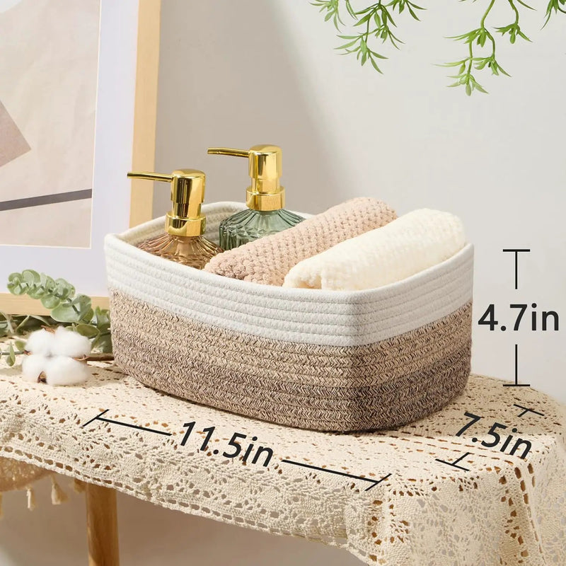 Small Storage Baskets for Organizing | Closet Organizer Bins | Shelf Toy Basket | Woven Rope Baskets | Cube Decorative Box | Shallow Basket |11.5x7.5x4.7”| 4 Packs Gradient Brown by GreenHaven Gardens