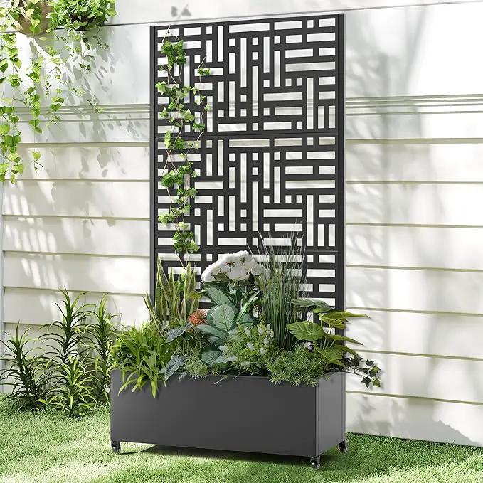 Raised Garden Bed with Trellis and Wheels,73"x35"x16" Metal Raised Garden Bed,Black Modern Metal Planter with Climbing Trellis for Vines & Vegetables by GreenHaven Gardens