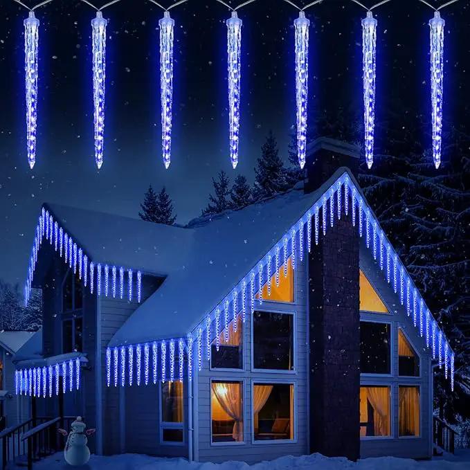 Icicle Lights Outdoor, 19.8Ft Meteor Shower Lights with 20 Tubes, Snowfall Shooting Star Light Effect, Falling Cascading Crystal Christmas Decorations for House, Eave, Roofline, Patio, Blue by GreenHaven Gardens
