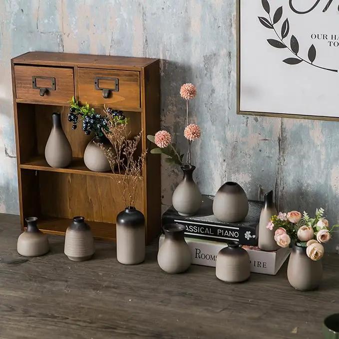 JOJUNO Rustic Bud Vase, Ceramic Small Vase Set of 11, Mini Vases for Fresh and Dried Flowers, Modern Farmhouse Home Decor, Pottery Vases for Living Room, Shelves, Centerpieces for Dining Table by GreenHaven Gardens