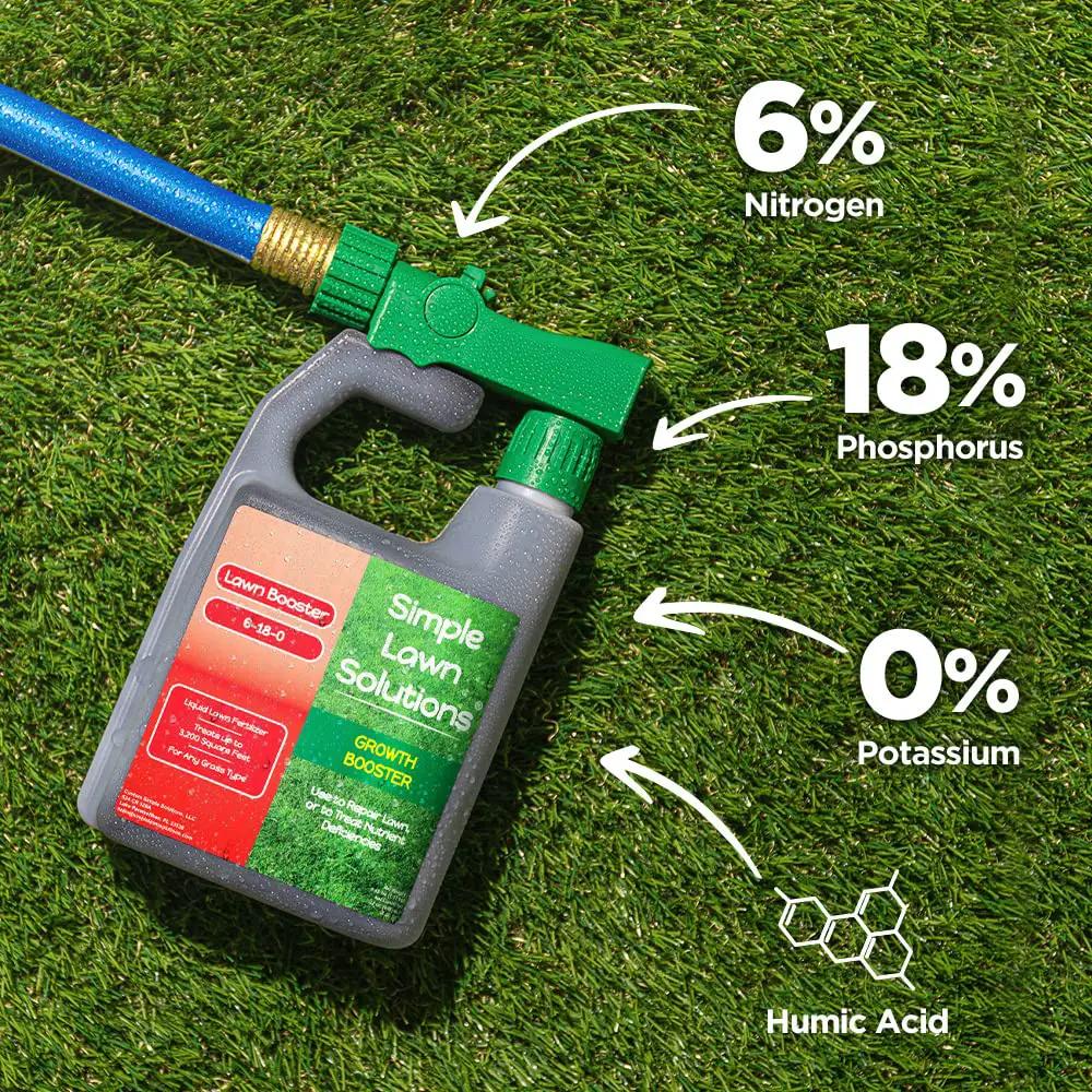 Extreme Grass Growth Lawn Booster- Liquid Spray Concentrated Starter Fertilizer with Humic Acid- Any Grass Type- Simple Lawn Solutions (32 oz. w/Sprayer) by GreenHaven Gardens