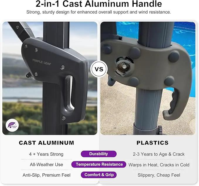 PURPLE LEAF 10' X 13' Patio Umbrella Large Rectangle Outdoor Aluminum Cantilever Umbrella with 3-Year Fade Resistance Recycled Fabric and 360-degree Rotation for Deck Pool Garden, Pebble Grey by GreenHaven Gardens
