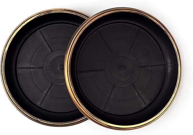 9" Decorative Heavy Duty Tray/Saucer (2 Pack) Rustic Medieval/French Country Look, Pot/Planter Base for Indoor/Outdoor Decor Use. Long Lasting, Reusable Light Weight (9 inches, Gold) by GreenHaven Gardens