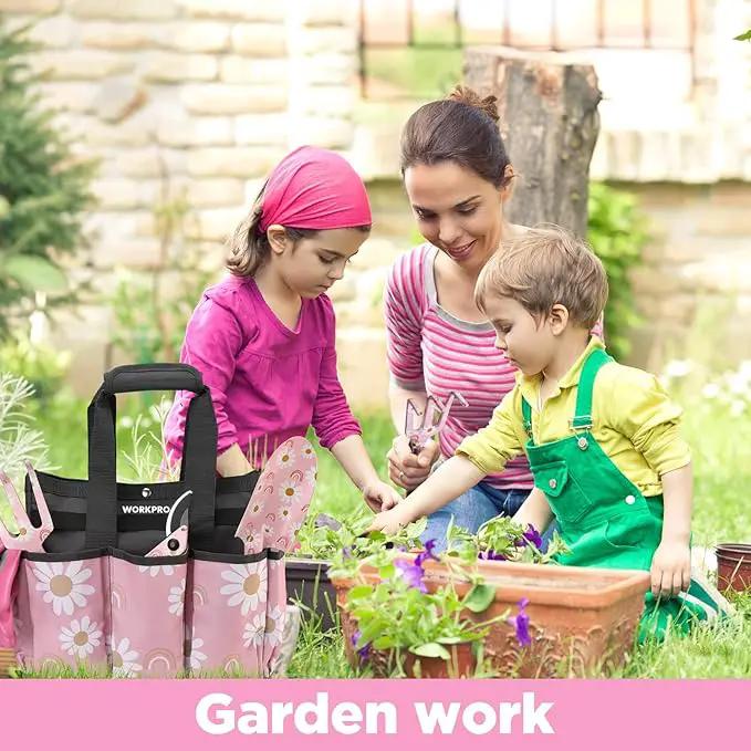 WORKPRO 5PCS Garden Tool Set, Aluminum Heavy Duty Gardening Tool Set with Garden Tool Bag, Outdoor Garden Hand Tools, Pink, Garden Gifts by GreenHaven Gardens
