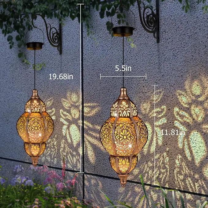 Solar Lanterns Outdoor Waterproof, Hanging Solar Lantern Garden Decor, Metal Moroccan Decorative Solar Garden Lights for Yard, Patio, Lawn, Porch, Unique Housewarming Gifts, Copper by GreenHaven Gardens