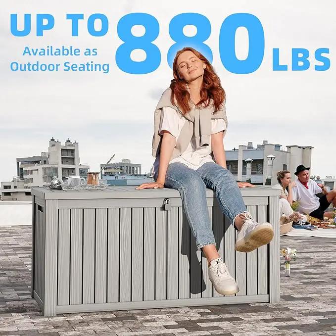180 Gallon Deck Box,Resin Outdoor Storage Box with Lockable for Patio Furniture, Pool Accessories, Garden Tools Waterproof Outside Storage Box, Grey by GreenHaven Gardens
