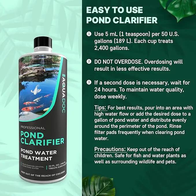 Pond Clarifier - Fish-Friendly Koi Pond Water Clarifier to Quickly Clear Murky Pond Water and Remove Pond Sludge with Natural Enzymes - Fish Pond Water Treatment - AquaDoc Pond Supplies by GreenHaven Gardens