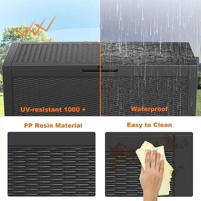 100 Gallon Resin Deck Box, Lockable Patio Outdoor Storage Box for Furniture, Garden Tools and Tools Storage, Waterproof Outside Storage Boxes - Black by GreenHaven Gardens