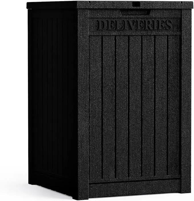 55 Gallon Lockable Resin Deck Box, Waterproof & UV-Resistant Outdoor Storage Box for Cushion Storage and Delivery Box, Black by GreenHaven Gardens