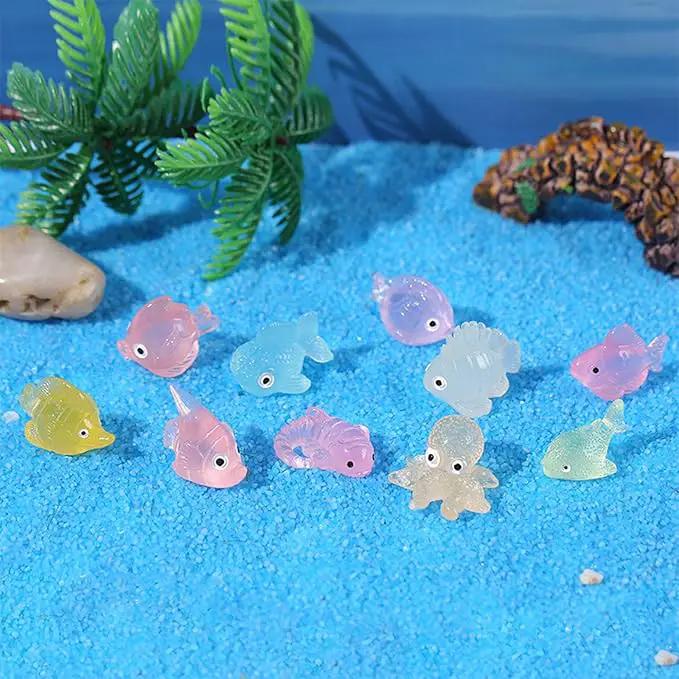 Luminous Mini Resin Ocean Animals 50Pcs Tiny Animals Tiny Turtle Octopus Seahorse Crocodile Dolphin Shark Frog Glow in The Dark for Garden Miniatures Accessories Landscape Aquarium Potted Decoration by GreenHaven Gardens