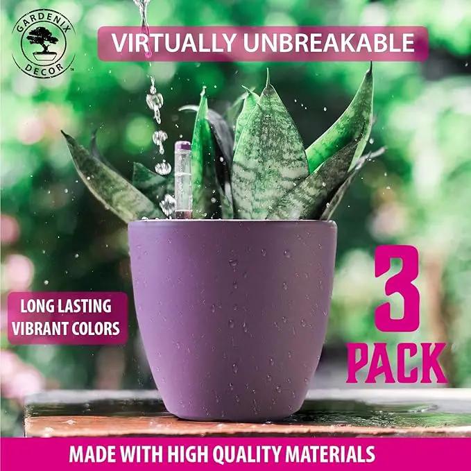 GARDENIX DECOR Self Watering Pots for Indoor Plants 3 Pack - Flower Pot with Water Level Indicator for Plants, Grow Tracking Tool - Self Watering Planter Plant Pot - Coco Coir - Purple by GreenHaven Gardens