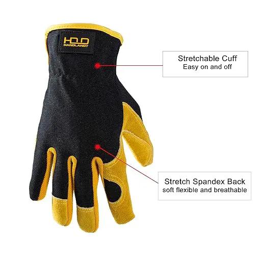 HLDD HANDLANDY 2 Pairs Leather Gardening Gloves for Men, Utility Work Gloves for Gardening, Yardwork, Construction, Mechanics, Great Garden Gifts for Men Women by GreenHaven Gardens