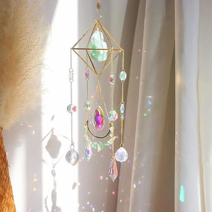 Green Fluorite Crystal Suncatcher Window Hanging Pendant Glass Prisms Decor Wind Chime Rainbow Sun Catcher for Home Garden Porch by GreenHaven Gardens