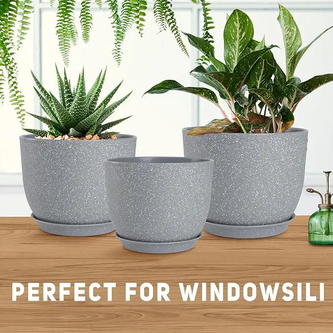 Plant Pots 10/9/8/7.5/7 inch Flower Pots with Multi Mesh Drainage Holes, Planters for Indoor Outdoor Garden Plants and Flowers. (Gray) by GreenHaven Gardens