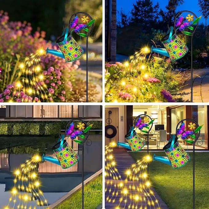 Solar Watering Can with Lights, Waterproof Solar Lantern with Butterfly Shepherd Hook, Hanging Garden Lights for Patio Yard Lawn Porch Outdoor Decoration, Unique Garden Gifts for Women by GreenHaven Gardens