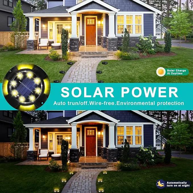 Solar Ground Lights Outdoor 12 Packs 12 LED Disk Lights Solar Powered Waterproof New In-ground Lights For Garden Deck Stair Step Lawn Patio Driveway Walkway Pathway Yard decoration(Warm Light,12Pack) by GreenHaven Gardens