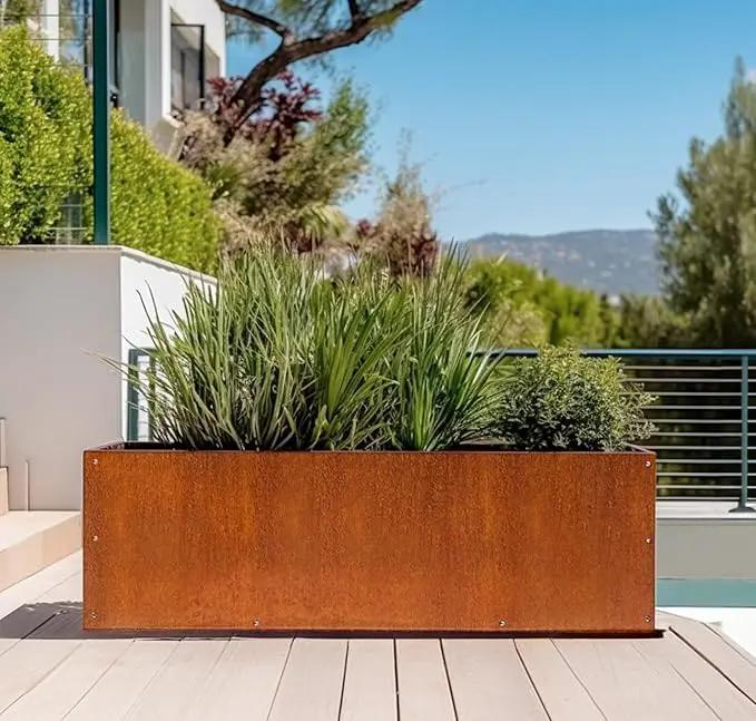 DIY CARTEL Corten Steel Rectangular Outdoor Planter Box, Rustic & Modern Farmhouse Design, Large Raised Metal Garden Bed for Commercial & Residential Use (48in x 10in x 16in) by GreenHaven Gardens
