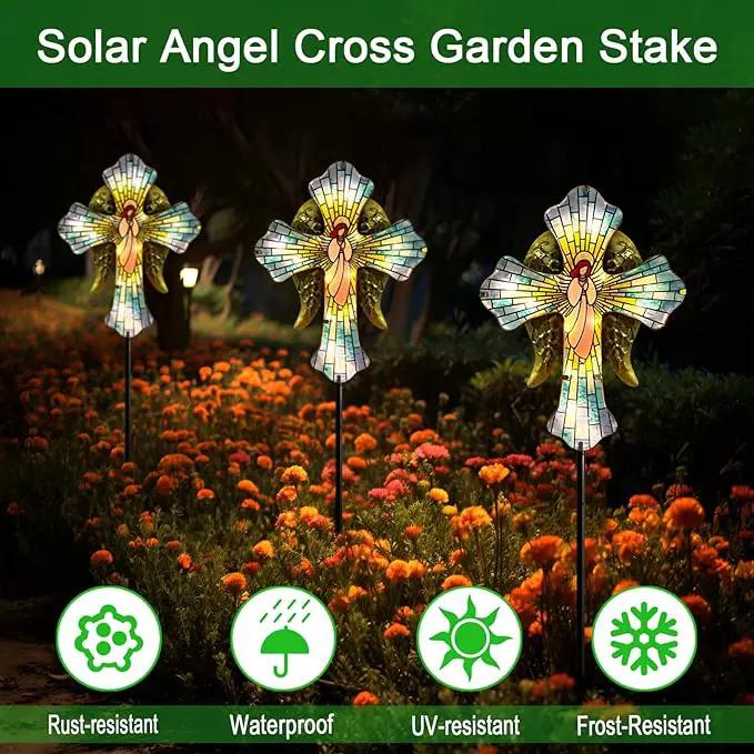 Solar Cross Garden Stake Lights for Outdoor Garden,Cemetery,and Yard Decor,Angel Wings Cross Solar Christmas Lights Outdoor,Memorial Gifts Angel by GreenHaven Gardens