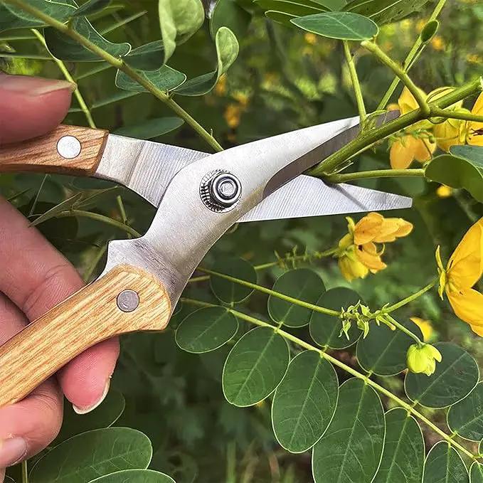 BUGUI Wood Handle Garden Shears, Long Straight Tip, All Steel Construction, Sharp, Well Designed Garden Scissors, 8" by GreenHaven Gardens