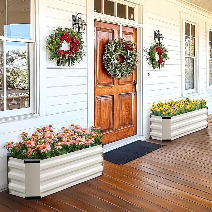 KING BIRD Raised Garden Bed Kit with Bottom 2025 Upgraded Galvanized Planter Garden Box Outdoor & Indoor for Gardening, Vegetables, Flowers, Beige, 35.4x11.8x11.8 in by GreenHaven Gardens