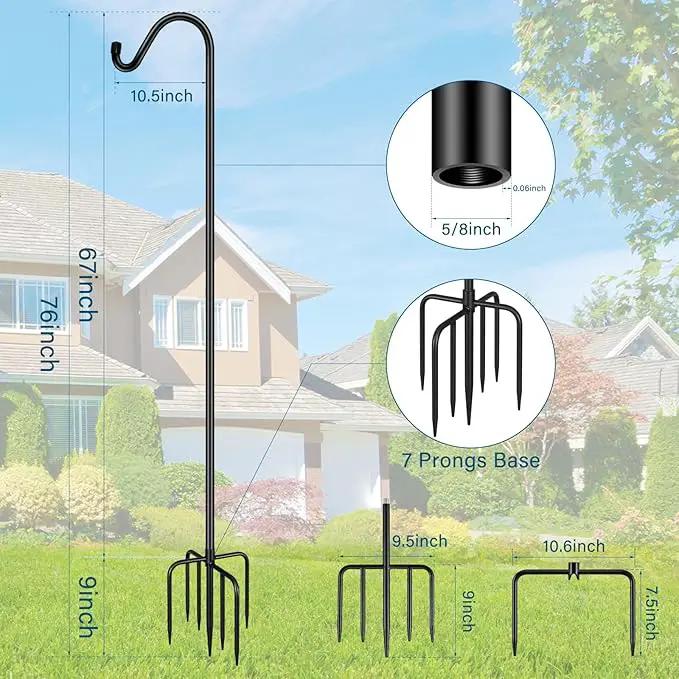 Gtongoko Shepherds Hook for Outdoor, 76 Inch Bird Feeder Pole with 7 Prongs Base, 5/8 Inch Thick Heavy Duty Adjustable Garden Hook for Hanging Plant, Hummingbird Feeder, Lantern, 2 Pack by GreenHaven Gardens