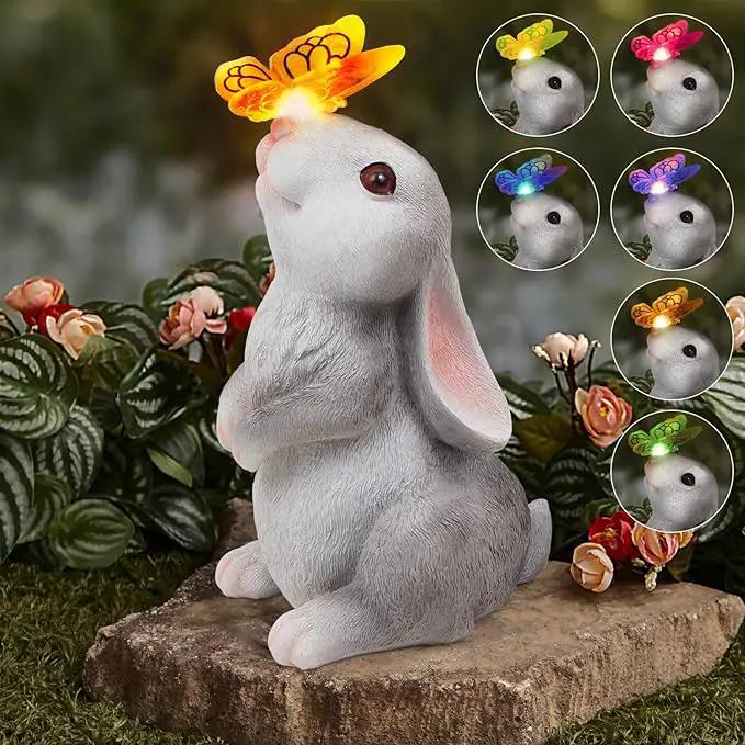 Garden Statue Outdoor Decor-Rabbit with Solar Butterfly Changing Lights Garden Statues,Bunny Statue for Patio,Balcony,Yard,Lawn Ornament,Gardening Gifts for Mom Grandma by GreenHaven Gardens