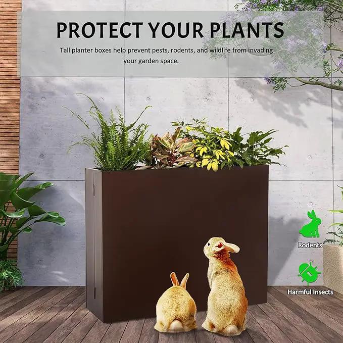 Metal Rectangular Planter, 35.5"x 10"x 28" Brown Planter Box for Outdoor, Easy Installation Galvanized Steel Planter with Drainage Holes, Outdoor Planter for Porch/Patio/Garden by GreenHaven Gardens