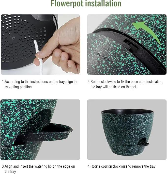 12/10/9 inch Large Self Watering Pots, Planter, Plant Pots with Mesh Drainage Holes for Indoor Outdoor Garden Plants, Plastic Flower Pots with Deep Reservoir, Black with Green Speckles by GreenHaven Gardens