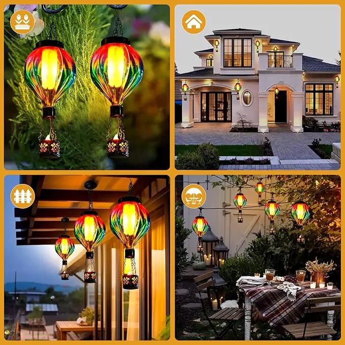 Hot Air Balloon Solar Lantern Outdoor Waterproof with Flickering Flame Gifts for Women Grandma Mom Glas Hanging Solar Lights Decorative for Outside Wall Front Porch Yard Garden Fence by GreenHaven Gardens