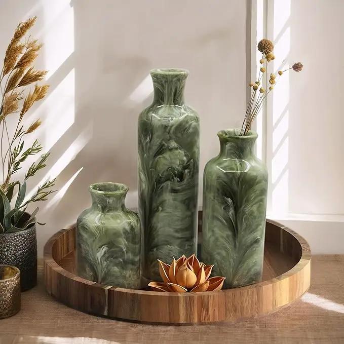 Resin 3 Piece Vase Set, Farmhouse Decor, Home Decorative Vase, Vases for Your Kitchen, Bedroom, Office, Living Room, Bathroom, & Shelf Centerpiece Table Decorations, Green by GreenHaven Gardens