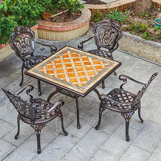 Outdoor Dining Chair Cast Aluminum Patio Chairs Set of 2 All-Weather Patio Dining Chair with Adjustable Feet for Backyard Garden (C-Style Finland Chair) by GreenHaven Gardens