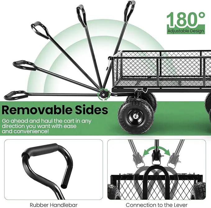 Homdox MAX 880LB Garden Cart, Heavy Duty Garden Wagon, Mesh Foldable Garden Cart, Pullable Gardens Wagon with 180° Rotating Handle, Collapsible Garden Carts for Yard Beach Farm, Black with Bag by GreenHaven Gardens