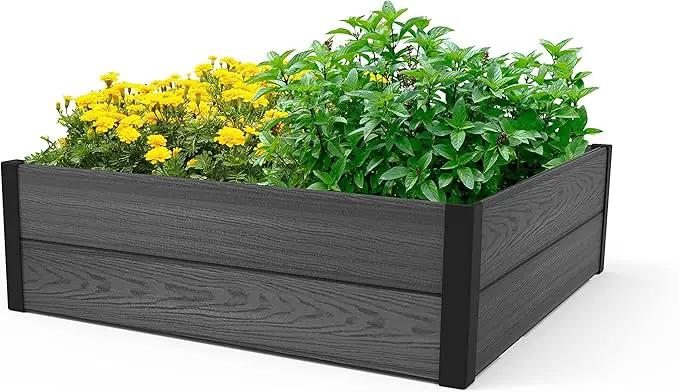 Keter 48" X 48" inches Wood Look Raised Garden Bed, Durable Outdoor Herb Garden Planter for Vegetables, Flowers, and Succulents, Grey by GreenHaven Gardens