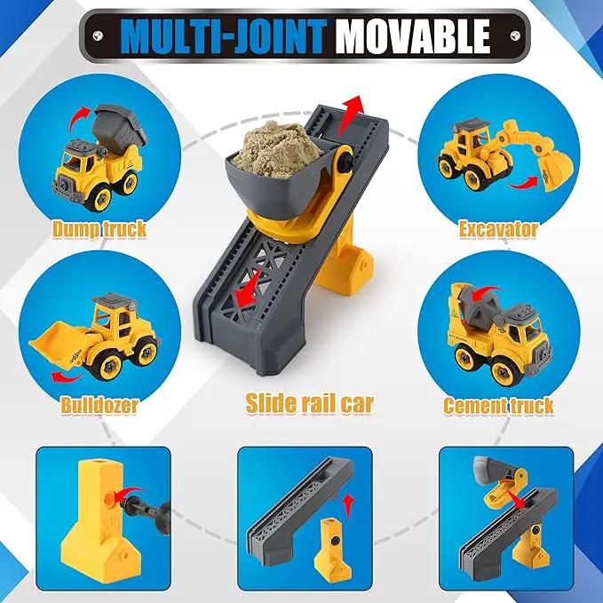 Construction Sandbox with Lid - 4 Vehicles with 1 Conveyor, 8 Castle Molds, 6 Figures & 3lbs Moldable Sand - Preschool Sensory Bin for Fine Motor Skills, Ages 3-6 by GreenHaven Gardens