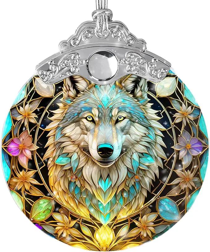 Stained Glass Suncatcher Hanging Ornament, Wolf Decor for Home, Christmas Ornament by GreenHaven Gardens