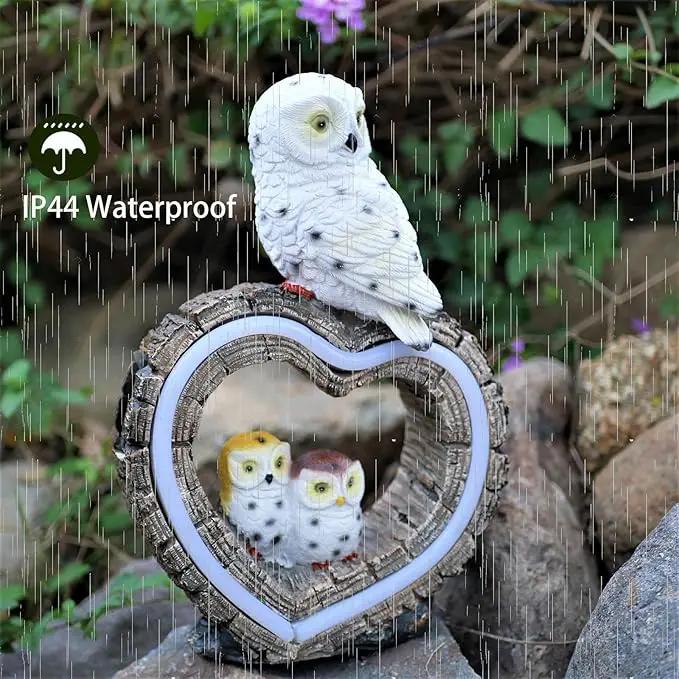 Solar Garden Lights, Solar Sculpture LED Lights, Outdoor Waterproof Handmade Resin Statue, Love Statue Decoration for Path, Yard, Lawn, Gift for Mom Christmas (White Love Owl) by GreenHaven Gardens