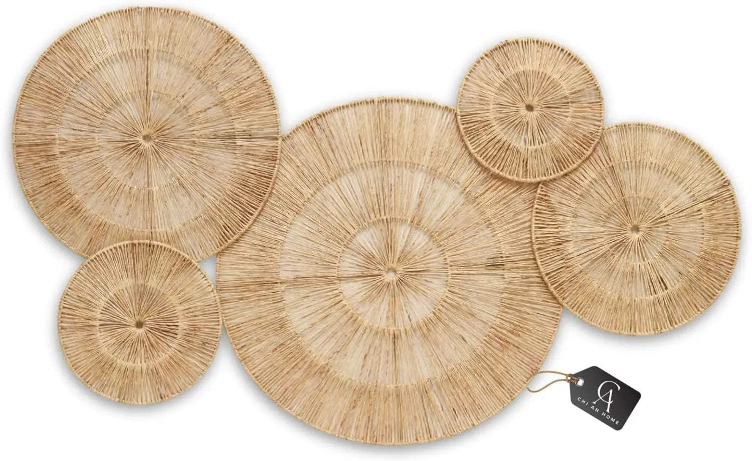 CHI AN HOME 18 Inch Boho Wall Decor – Set of 5 Woven Jute Wall Baskets, Boho Wall Art & Decorative Basket Set, Farmhouse Wall Hanging, Handwoven Wall Plates for Living Room, Bedroom – 18", 14", 11", 8", 7" by GreenHaven Gardens