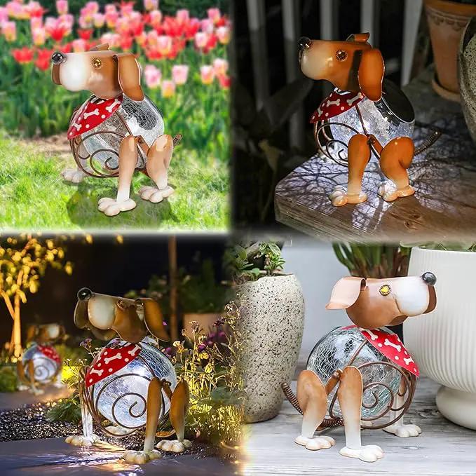 MUMTOP Solar Lanterns Outdoor Waterproof LED Crackle Glass Globe Solar Lights Decorative Dog Tabletop Lantern Metal Yard Art for Patio Garden Table Decor by GreenHaven Gardens