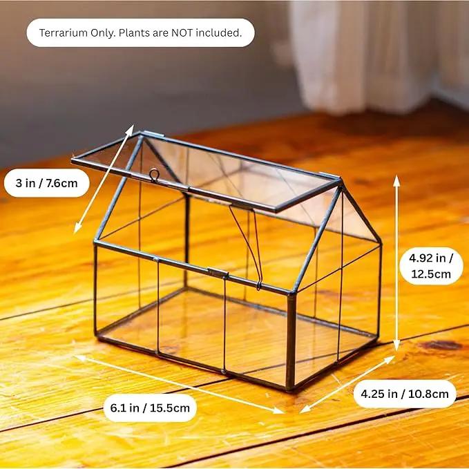 NCYP Mini Glass Terrarium with Lid - 6.1" x 4.25" x 4.92" House Shape Closed Planter Pot for Small Cactus, Succulents Plant - Home Garden Office Tabletop Geometric Decor, Black (Terrarium Only) by GreenHaven Gardens