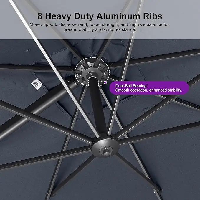 PURPLE LEAF 8 FT Cantilever Patio Umbrella Outdoor Aluminum Offset Square Umbrella with 3 Years Fade Resistance Recycled Fabric and 360-degree Rotation for Deck Pool Garden, Ocean Slate by GreenHaven Gardens